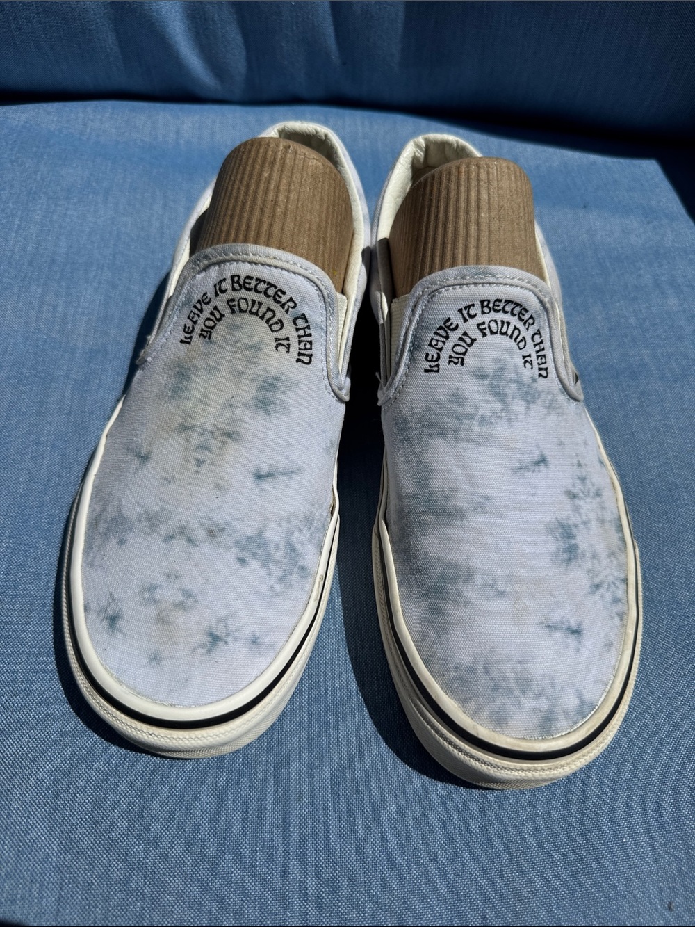 Vans Classic Slip-On Sneakers in White with Blue Tie-Dye - Picture 7 of 8
